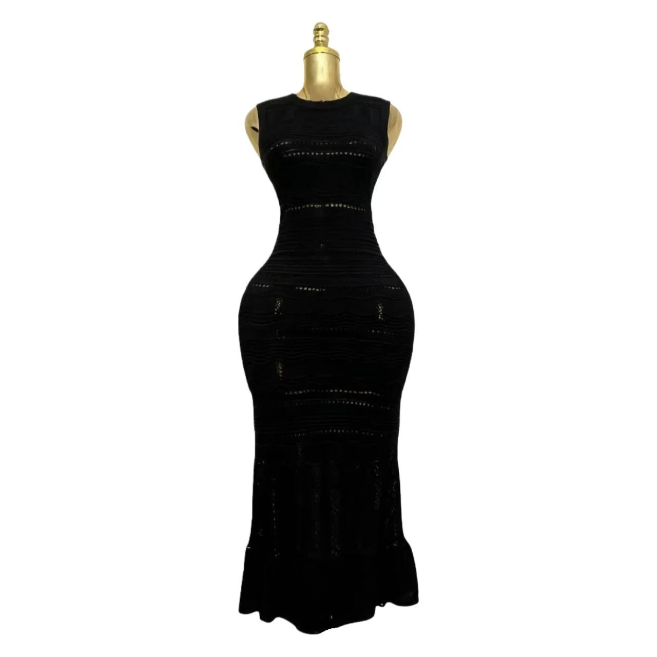 S 2025 Spring and Summer Sleeveless Slim-fit Ruffled Elegant Knitted Solid Long Skirt Dress Fresh Edge