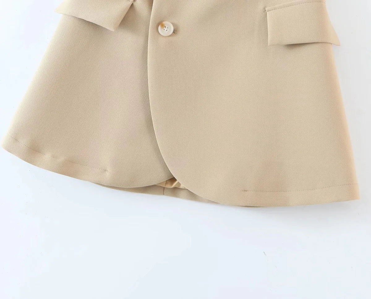 2 pieces 1 set Women One Button Short Blazer Cropped