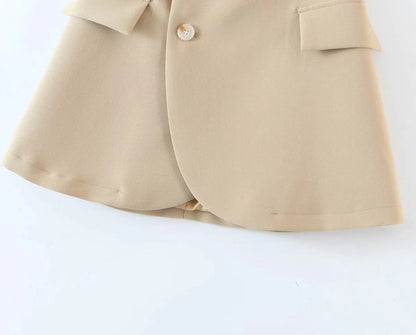 2 pieces 1 set Women One Button Short Blazer Cropped