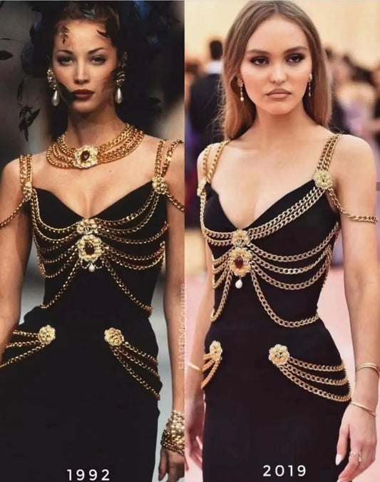 Bandage Strap Gold Chains dress