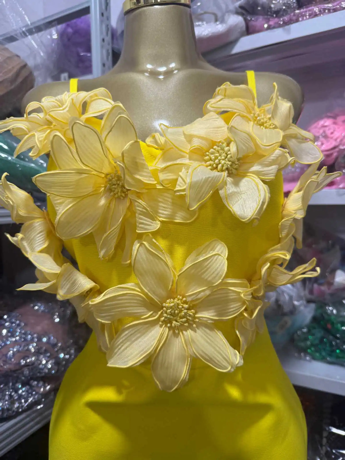 Elegant Yellow 3D Flower Bodycon Mini