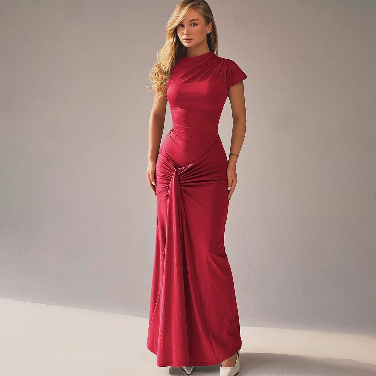 Front knot drape Long dress clio