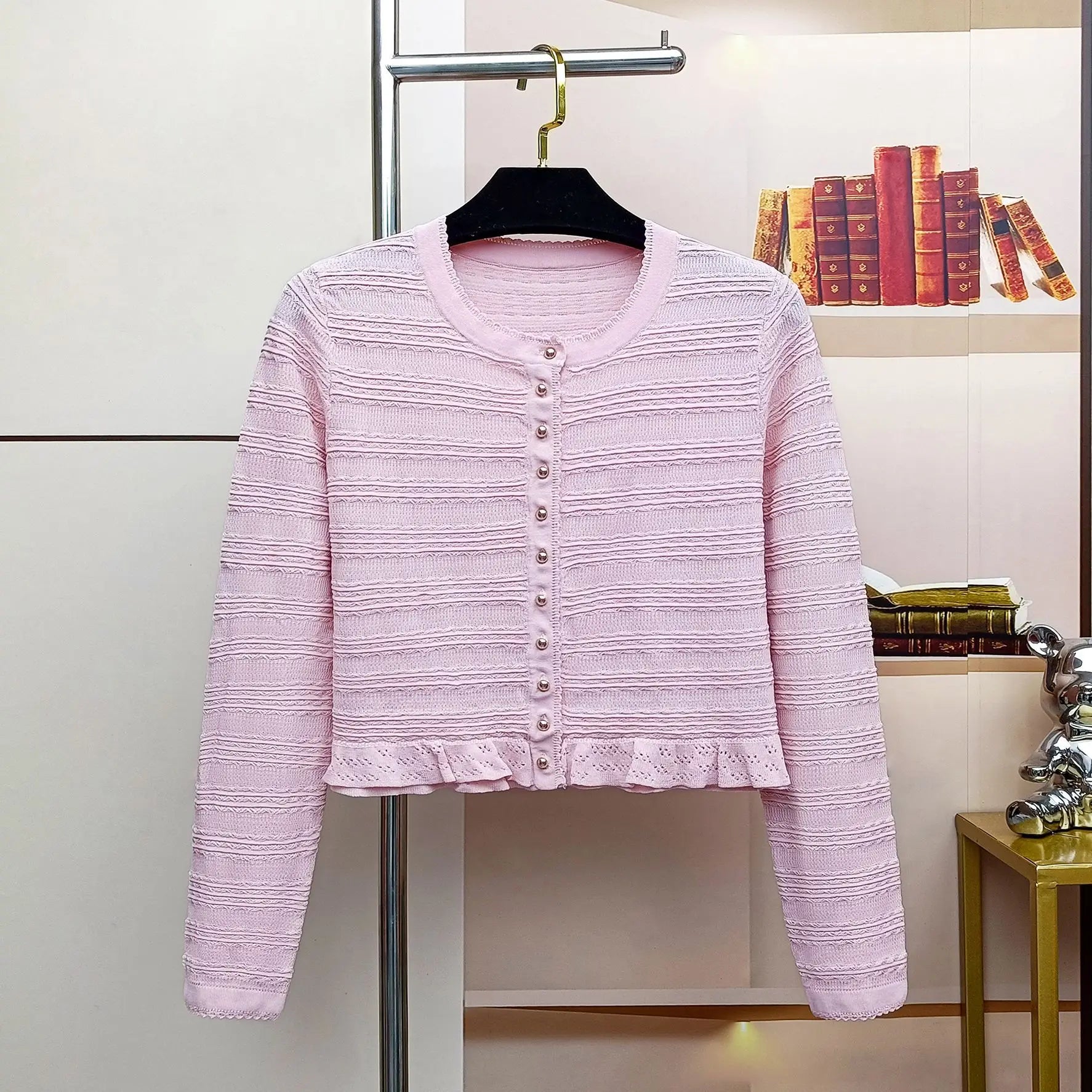 25 Spring and Summer New French Socialite Lace Slim-fit Knitted Cardigan Jacket Ruffled Sleeveless A-Line Solid Dress