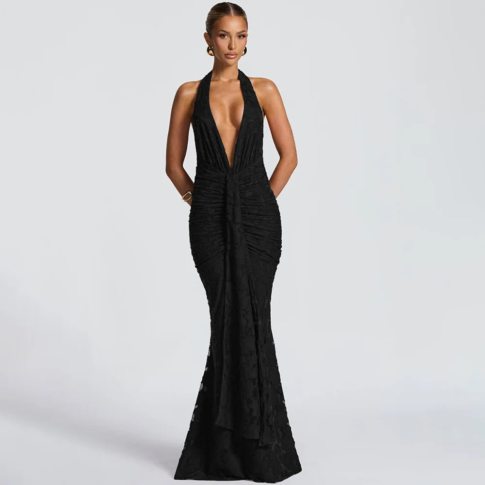 Deep V-Neck Backless Party Dress