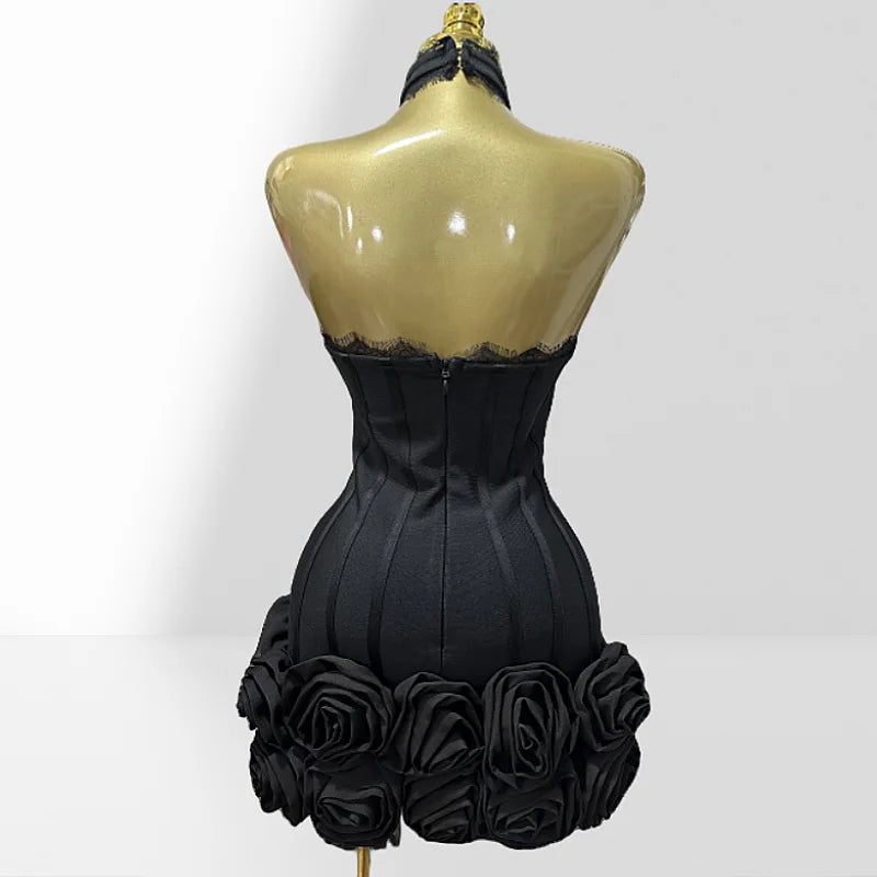 Red Mini party Dress with Rosses