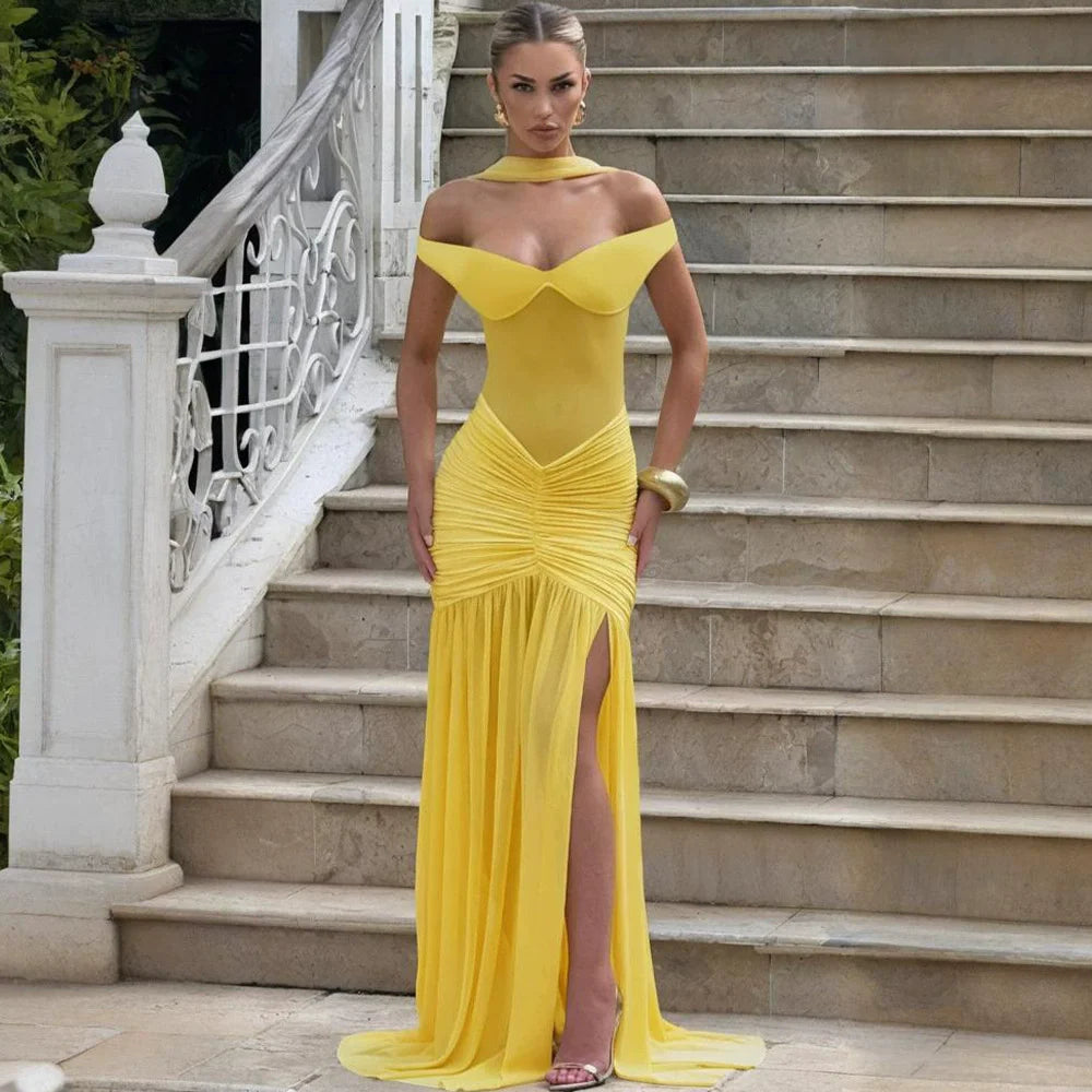 Sexy Open Back Slim Fit Tight Women Maxi Long Length Dresses Elegant Ladies Mesh Side Split Party Club Evening Dresses - Shellss