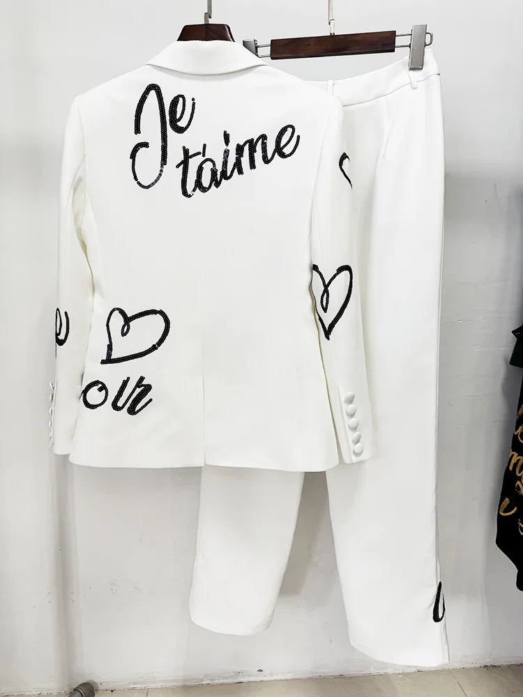 Wholesale Luxury White Womens Suit Set Elegant Tailored Office Business Blazer Pants Formal Wear for Ladies