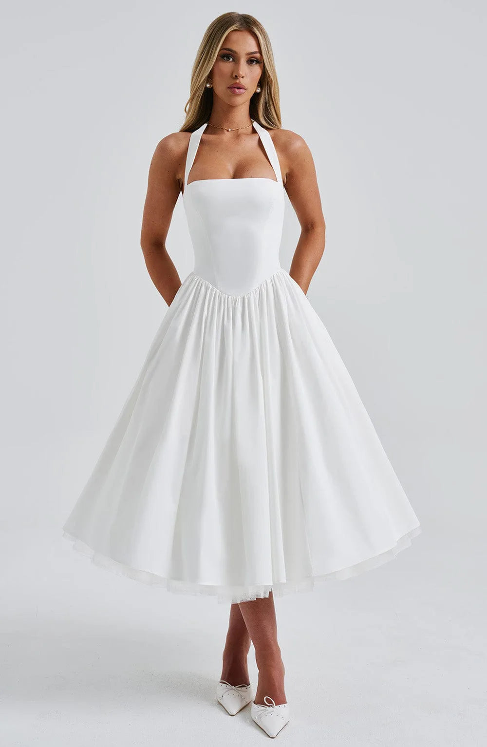 New Women's Midi Woven Casual Solid Puff Skirt Dresses Breathable A-Line Silhouette for Spring and Summer - Shellss