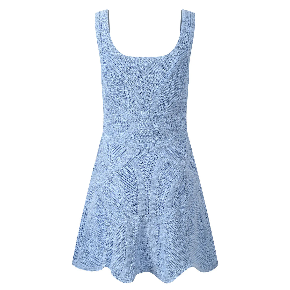2026 Summer Lady Elegant Style Designed Solid Wavy Hem Sleeveless Wear Solid Waisted Straps A-line Short Mini Knits Dress Women