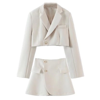 2 pieces 1 set Women One Button Short Blazer Cropped