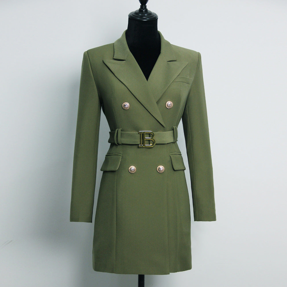 Army Green Blazer Fall Winter Women Quality Chic Dresses