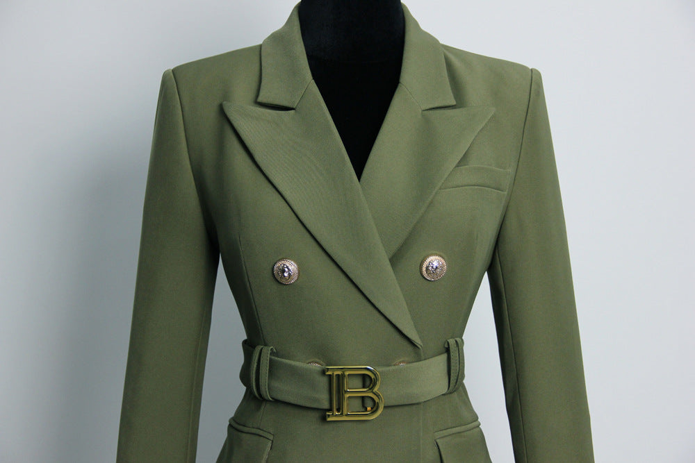 Army Green Blazer Fall Winter Women Quality Chic Dresses