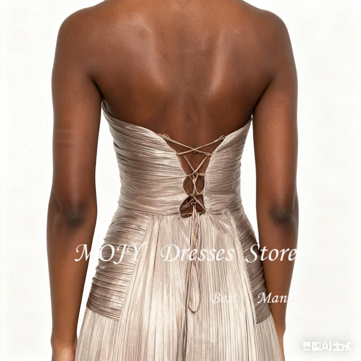Mojy Customized Draped and Pleats Special Occasion Gowns Sweep Train Strapless Homecoming Dress Sleeveless Zipper Back