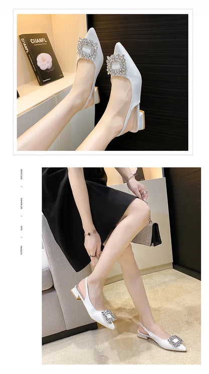 Rhinestone designer short heel shoes