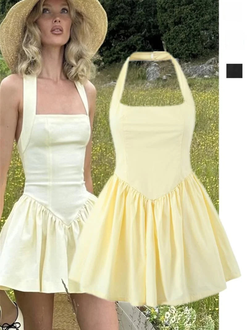 Puffy halter A-Line dress