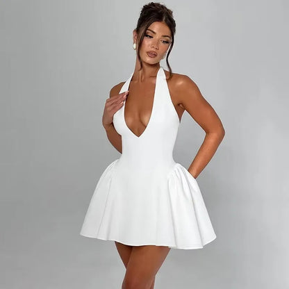 Deep V Off Shoulder Backless Sexy A-line Dress