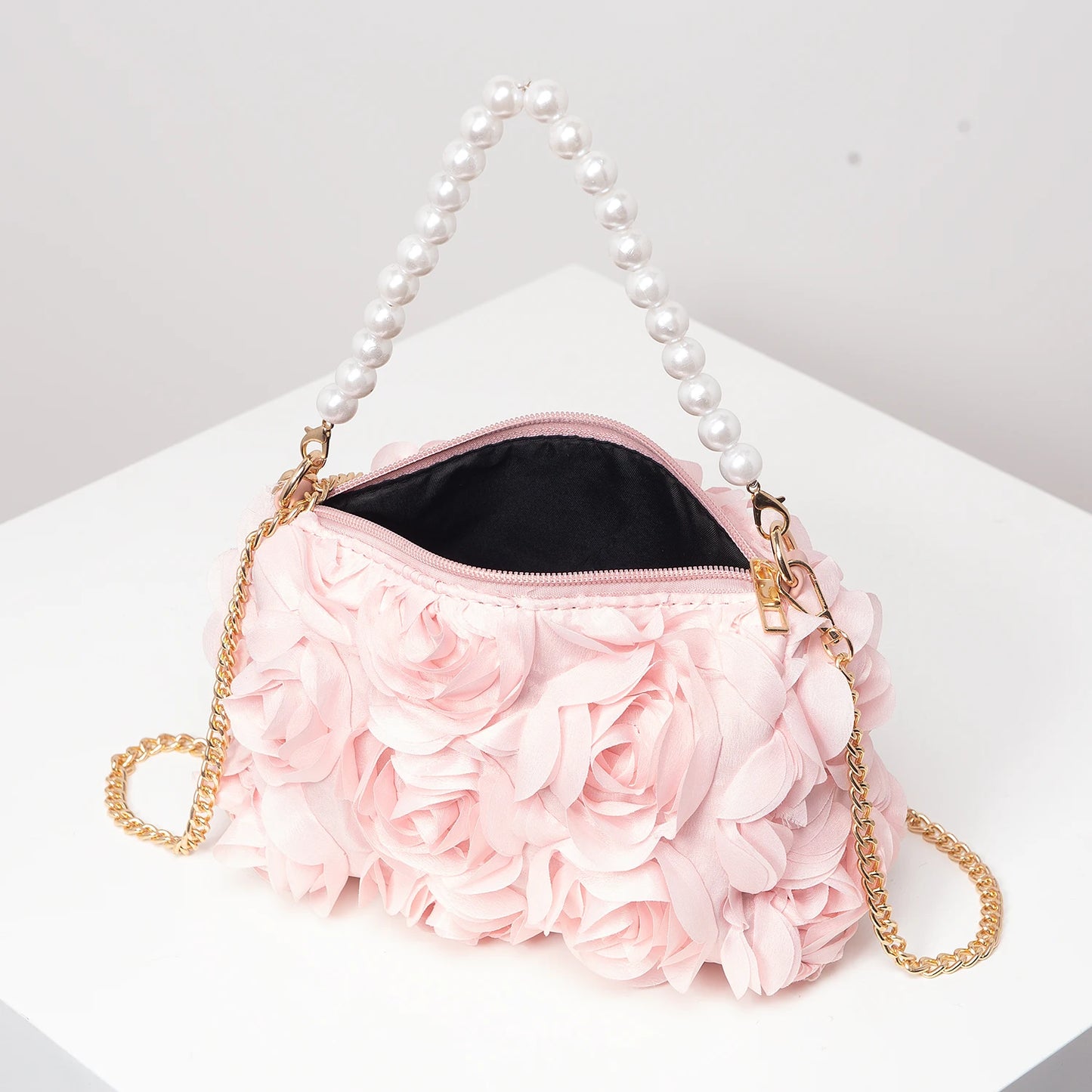 Elegant rose Flower dinner bag, Faux pearl handbag