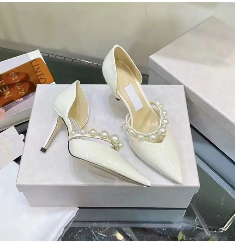 Star style Luxury Pearls Rhinestones Leather Pumps - Shellss