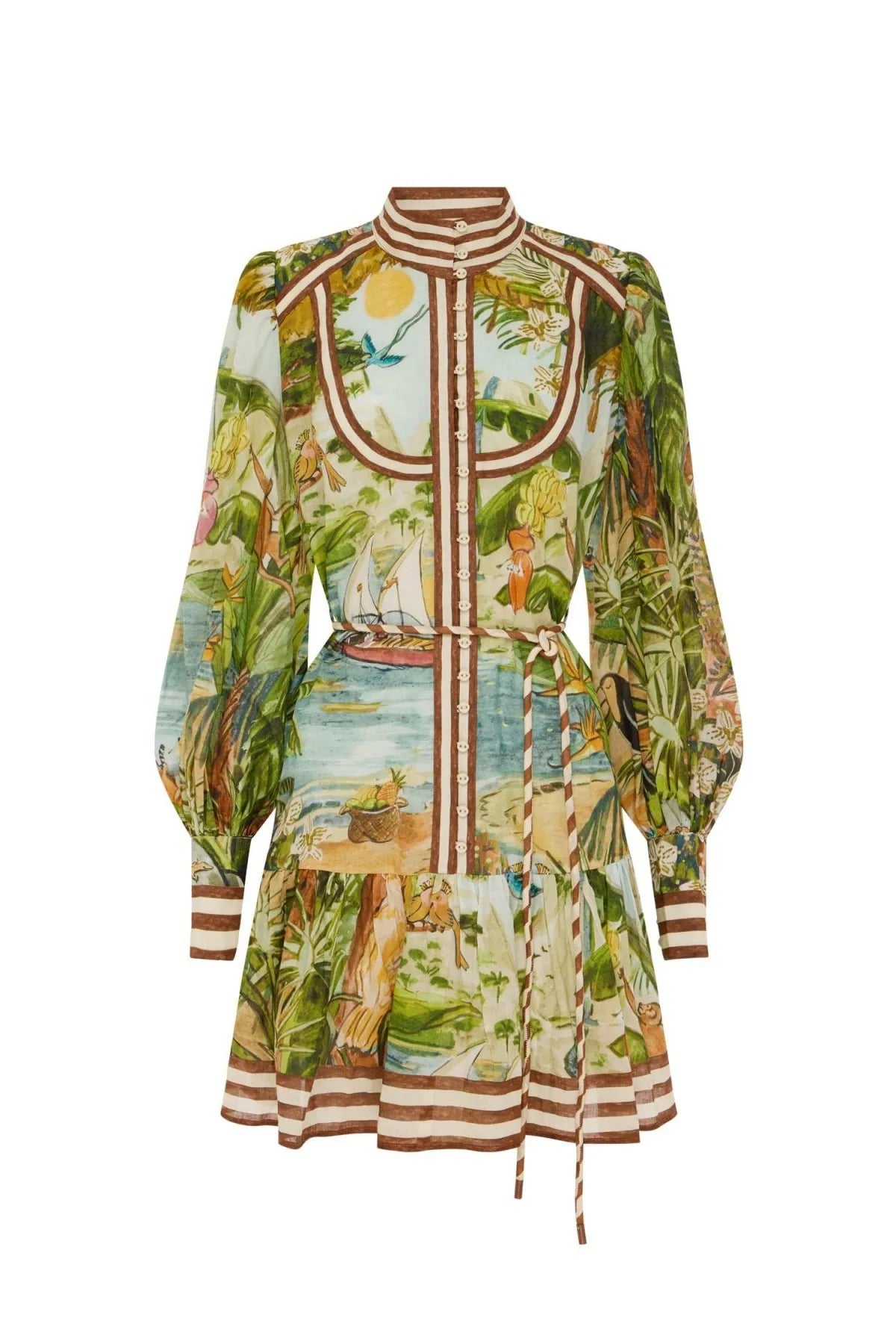 Summer New Women's Fashion Casual Printed Half High Collar Long Sleeve Lace Dress Versatile Street Commuting Fresh Women's Dress