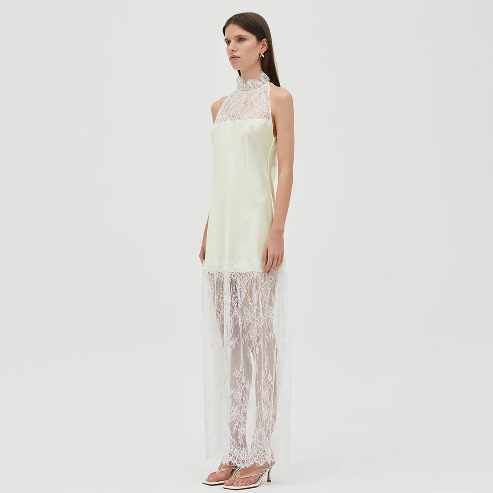 Satin lace long dress