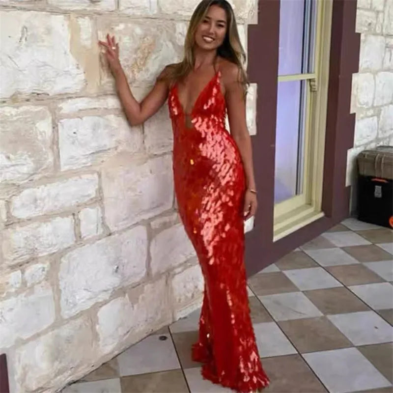 Glitter Sequins Backless Party