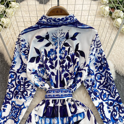 Spring Retro Blue White Red Dolce Dress