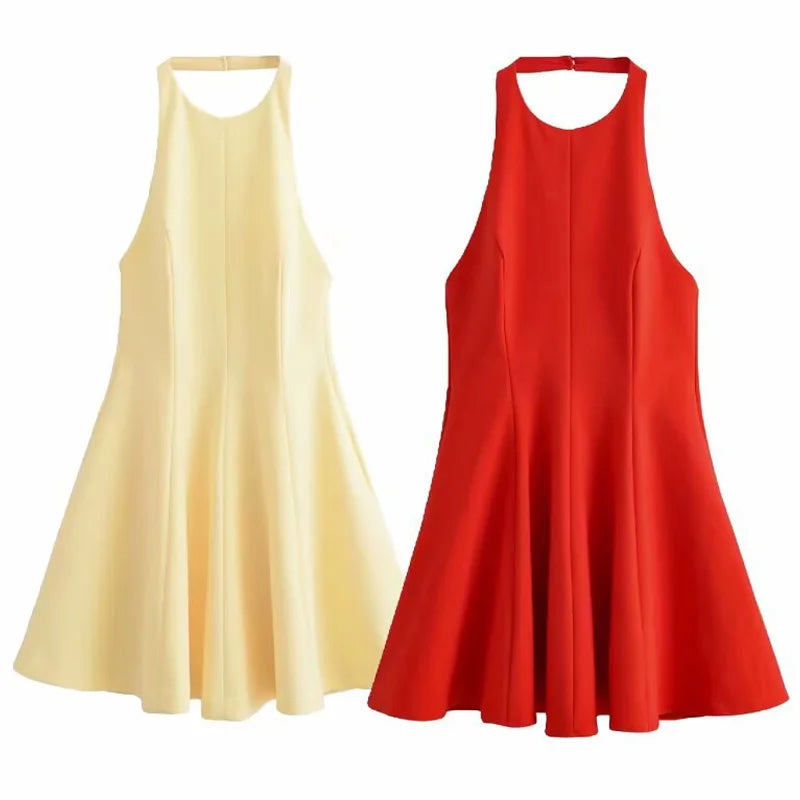 Halterneck Short yellow red Dress