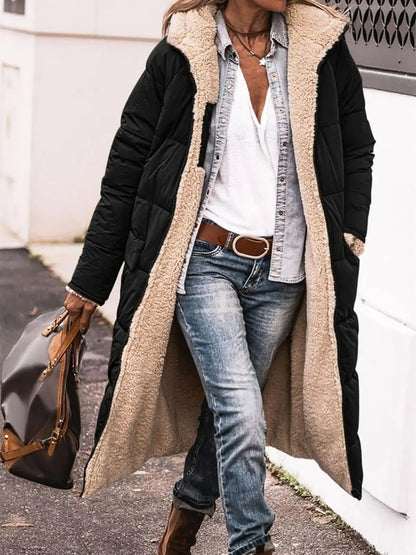 Reversible Long Sleeve Thick Coat Warm Fashion Long Outerwear Casual Puffer Coats