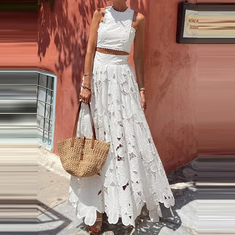 White Boho Skirt Set