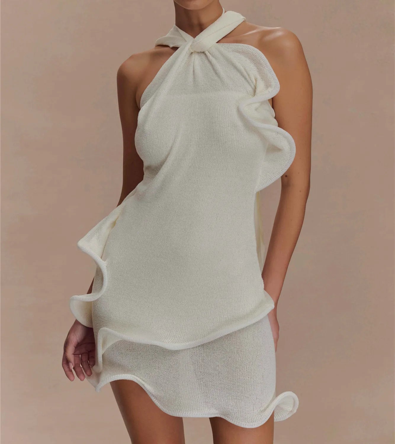 Knitted Halter Mini scarf dress