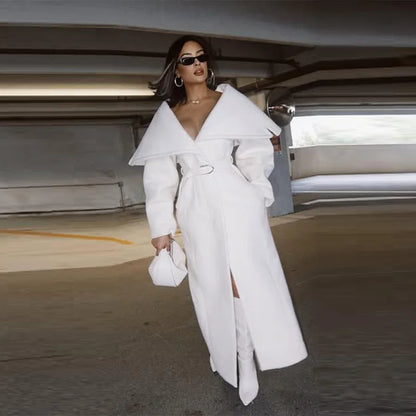 Stylish Elegant Woolen Coat Belted High-end