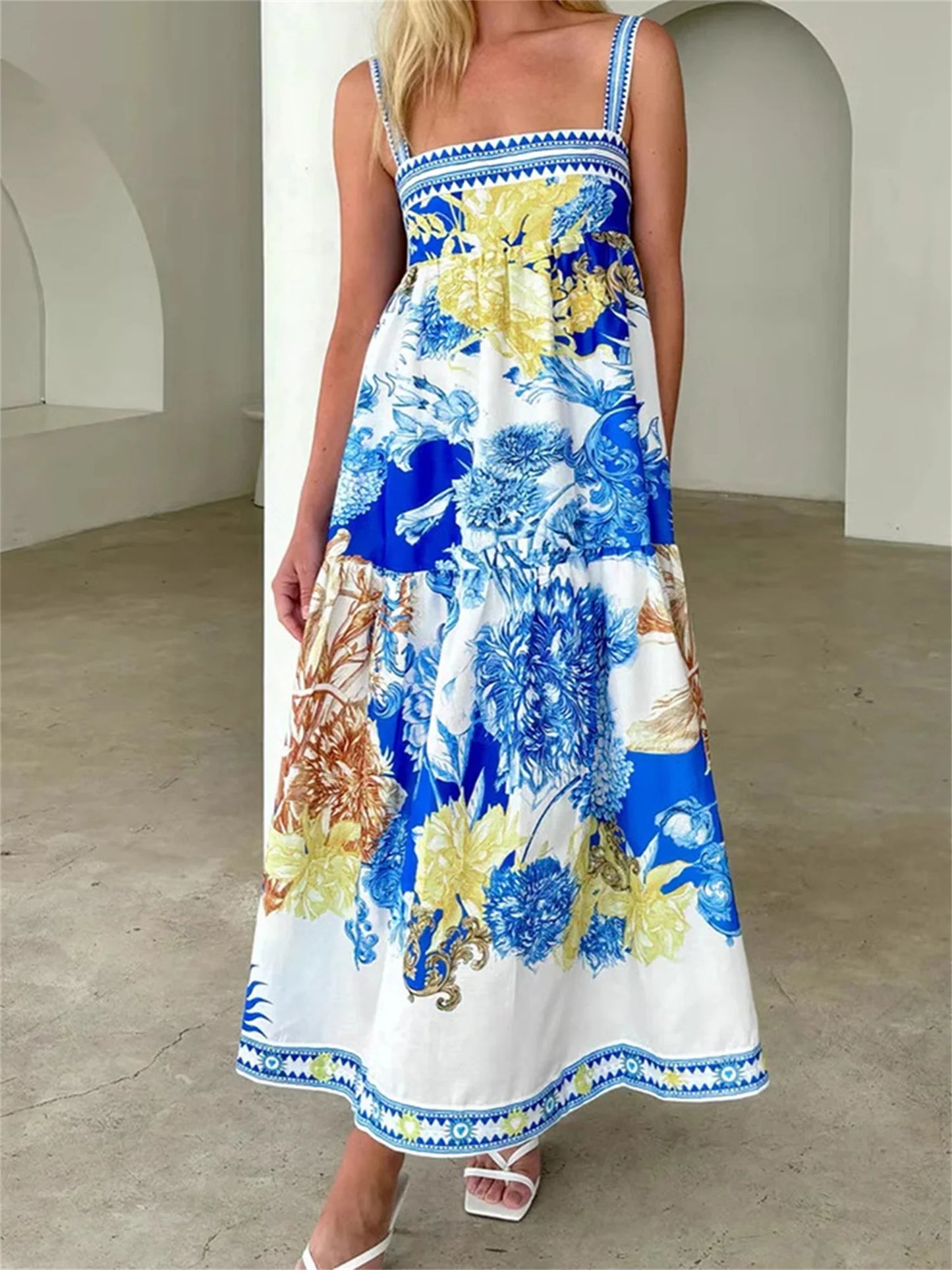 Floral Boho Maxi Dress Pockets