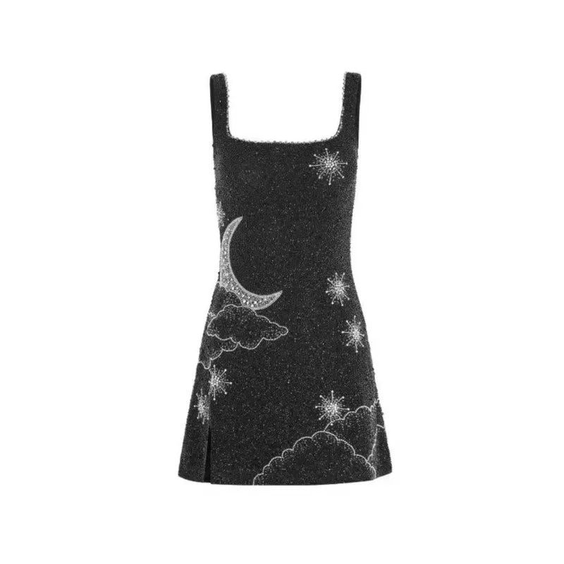 Sexy Shining 3d Printed Party Dress Women Slim Halter Side Split Square Mini Dresses Female Sleeveless Backless Chic Lady Gowns