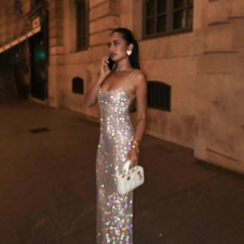 Sparkling Strapless Backless Fishtail Dress Birthday Party Solid Color Banquet Sexy Luxurious Elegant Formal Long Dress