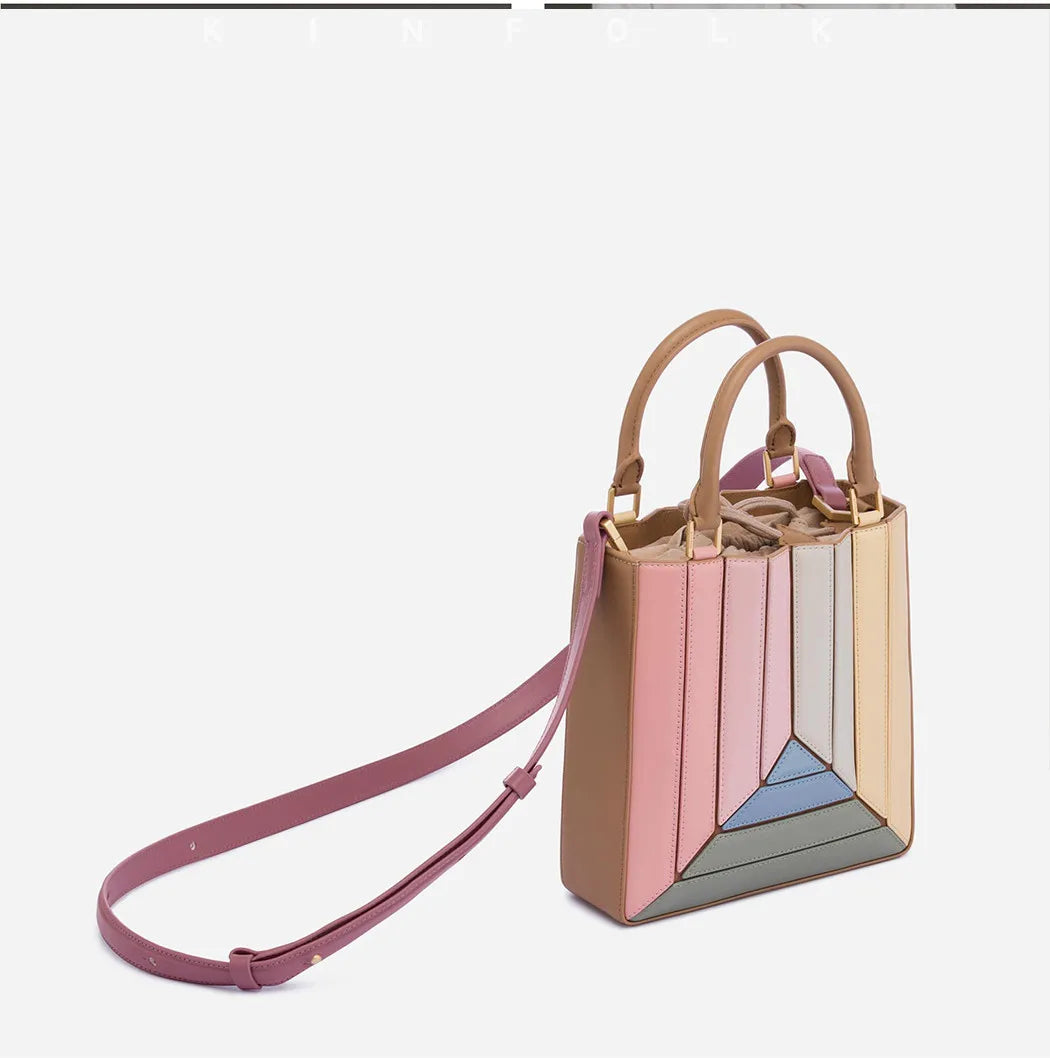 Luxury leather bag colorful Tote