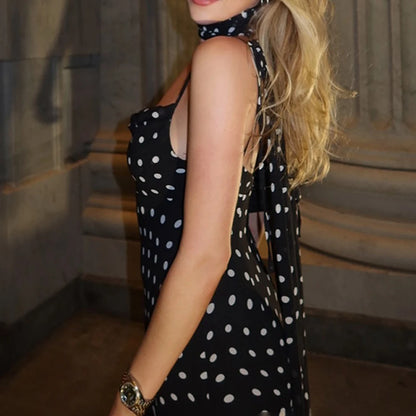 Polka Dot Dress with Scarf Ribbon