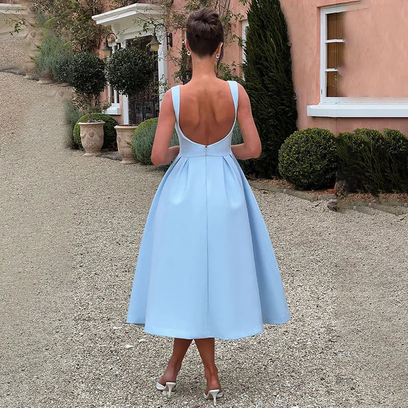 Backless Pleated Long Dresses