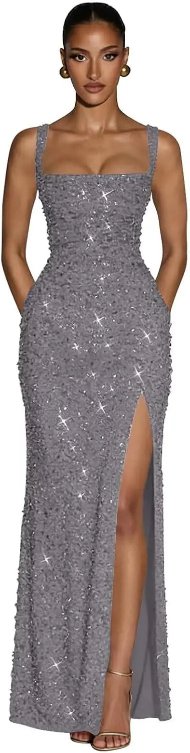 Eightale Sequin Prom Dress for Women Sparkly Mermaid Long Backless Formal Evening Party Gown with Slit