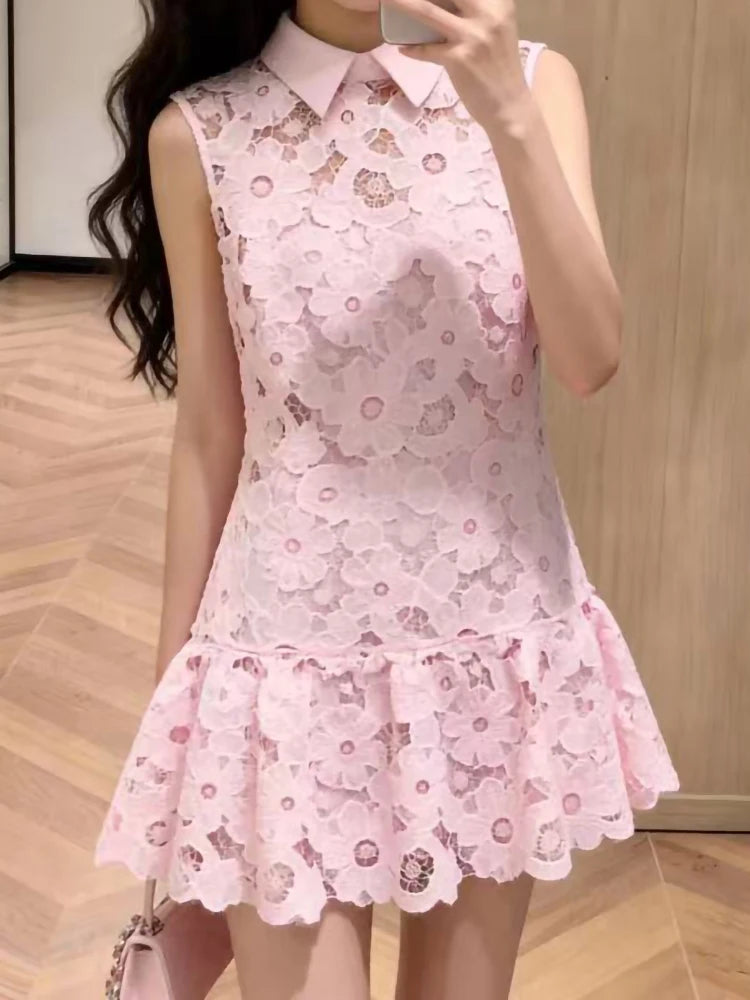 Pink Flower Embroidery Lace dress