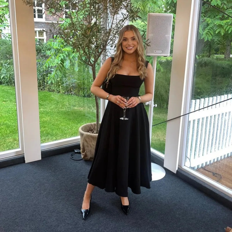 JULISSA MO Sexy Square Collar Women Maxi Dress White Spaghetti Strap High Waist Dress Female Summer Slim Elegant Party Clubwear - Shellss