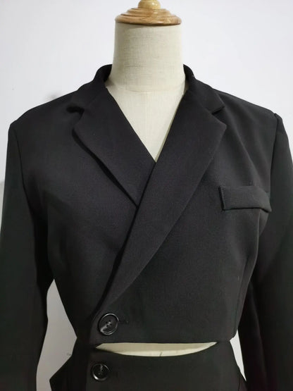 2 pieces 1 set Women One Button Short Blazer Cropped