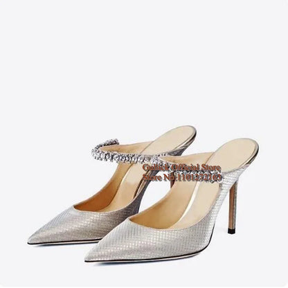 Silver Glitter Crystal Strap High Heel