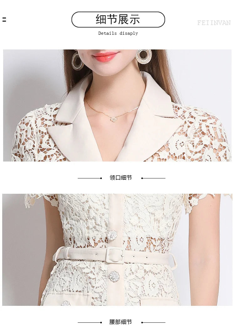 Elegant Hollow Out Mini Lace Dress