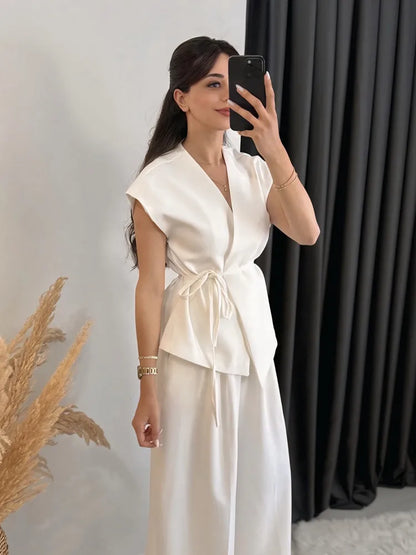 Butter yellow Wide-leg Pants Set