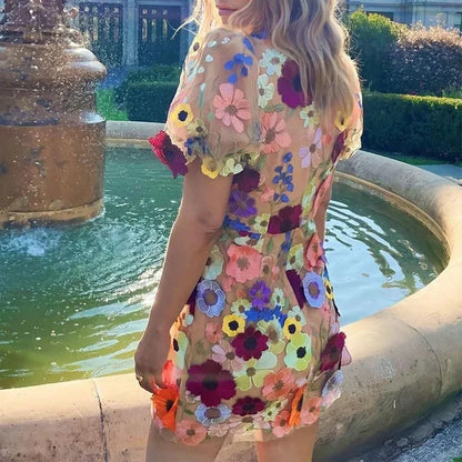 3D Flower Embroidered Lantern Sleeve