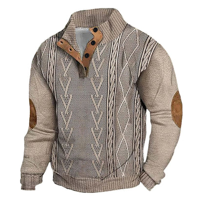 Men'S Autumn Hoodless Vintage Textured Printed Long Sleeve