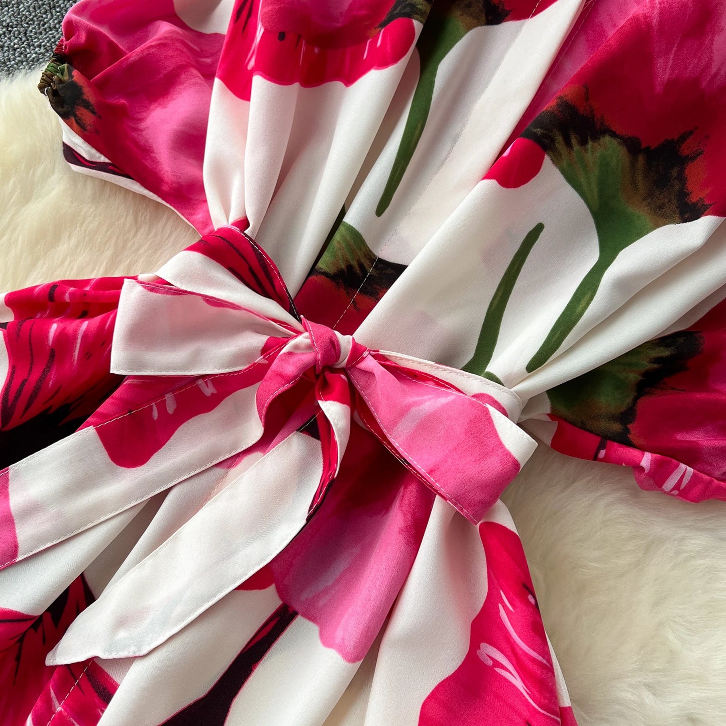 Vintage Satin Floral Pink Red