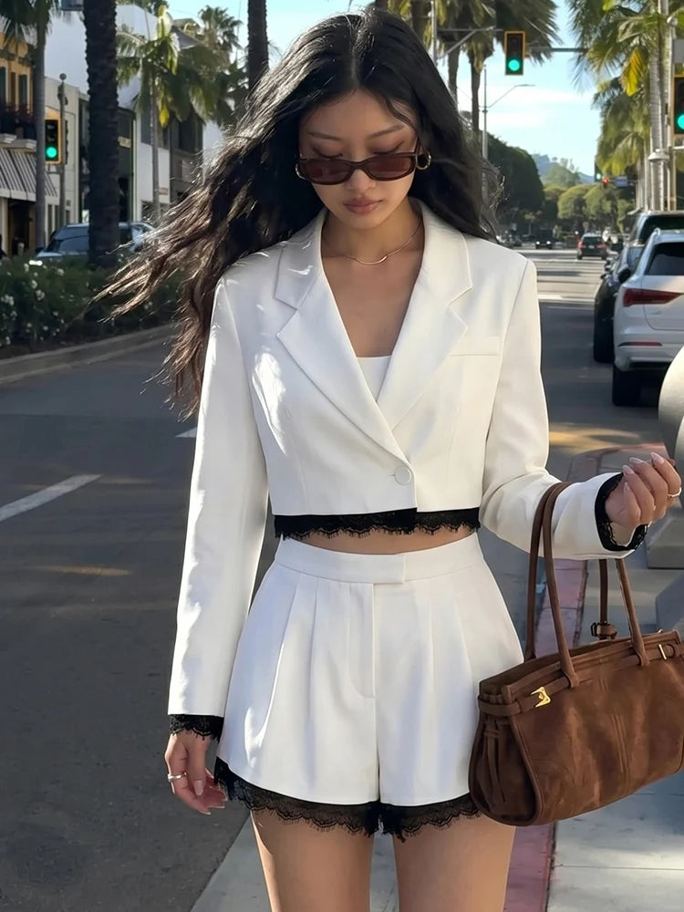Zara Lace Trim Cropped Blazer Set