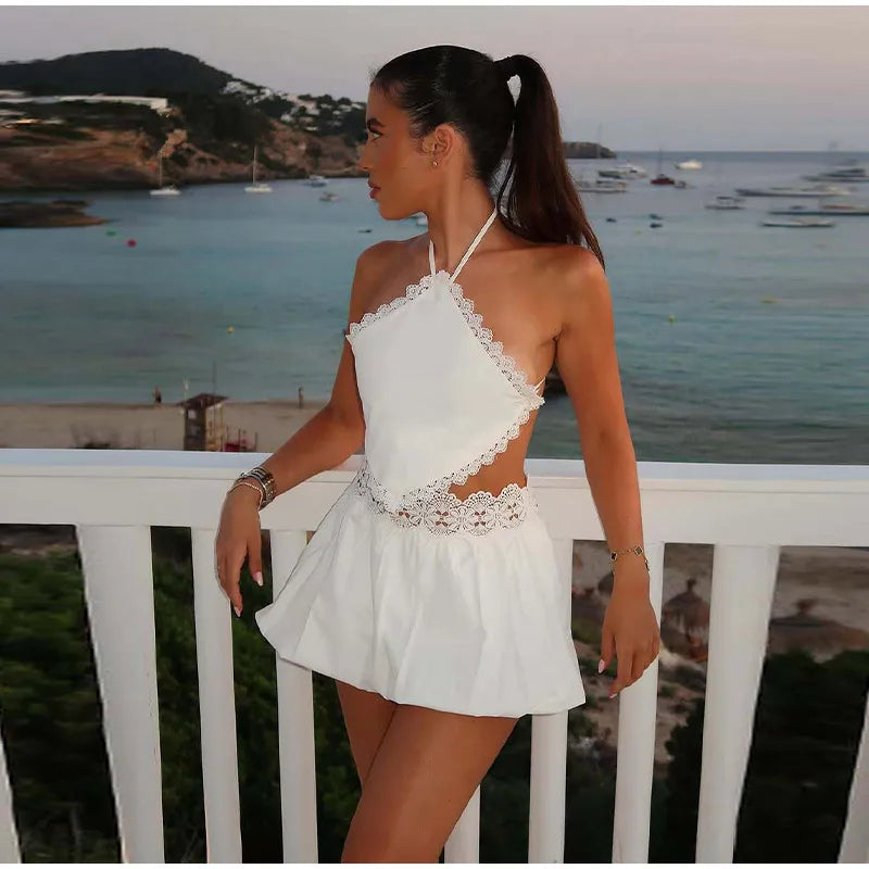 White Halter Top & Mini Skirt
