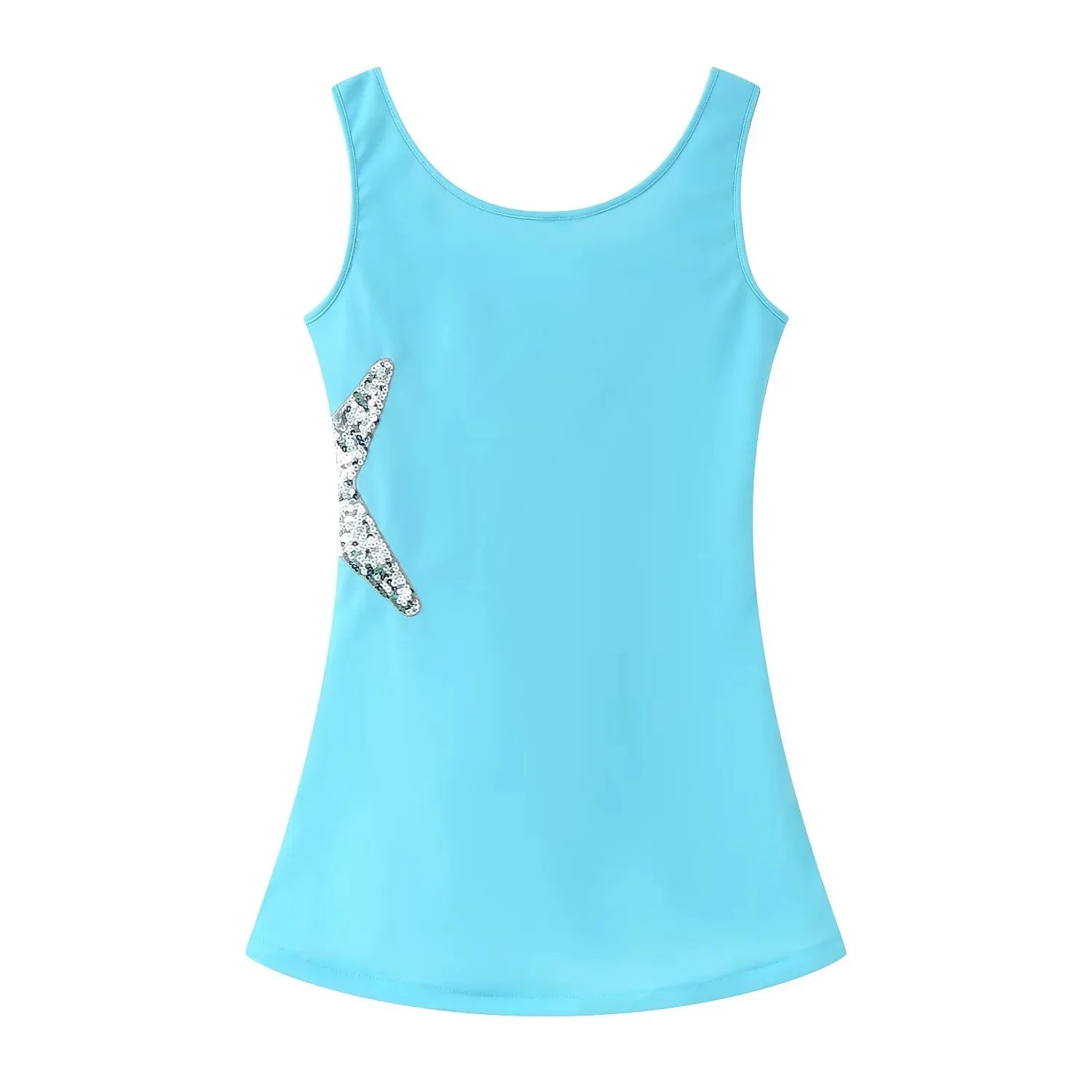 Sexy Mini Dress Fashionable Glitter Polyester Street Style High Waist Bodycon Short Skirt round Neckline Sleeveless Women's C...